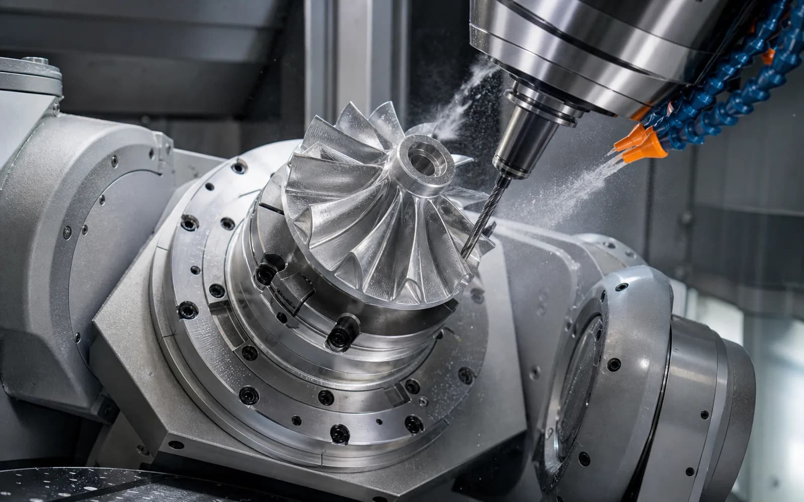 Five-axis machining of a complex impeller