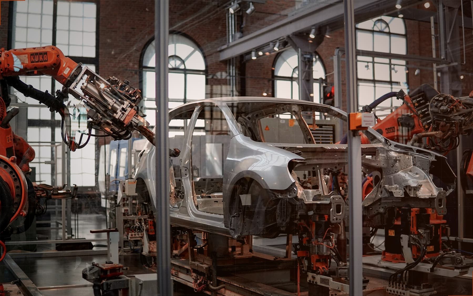 Industrial robots on a production line